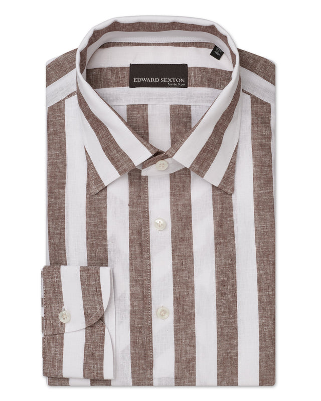 Brown Deck Chair Stripe Linen Relaxed Fit Shirt