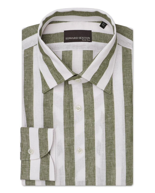 Green Deck Chair Stripe Linen Relaxed Fit Shirt