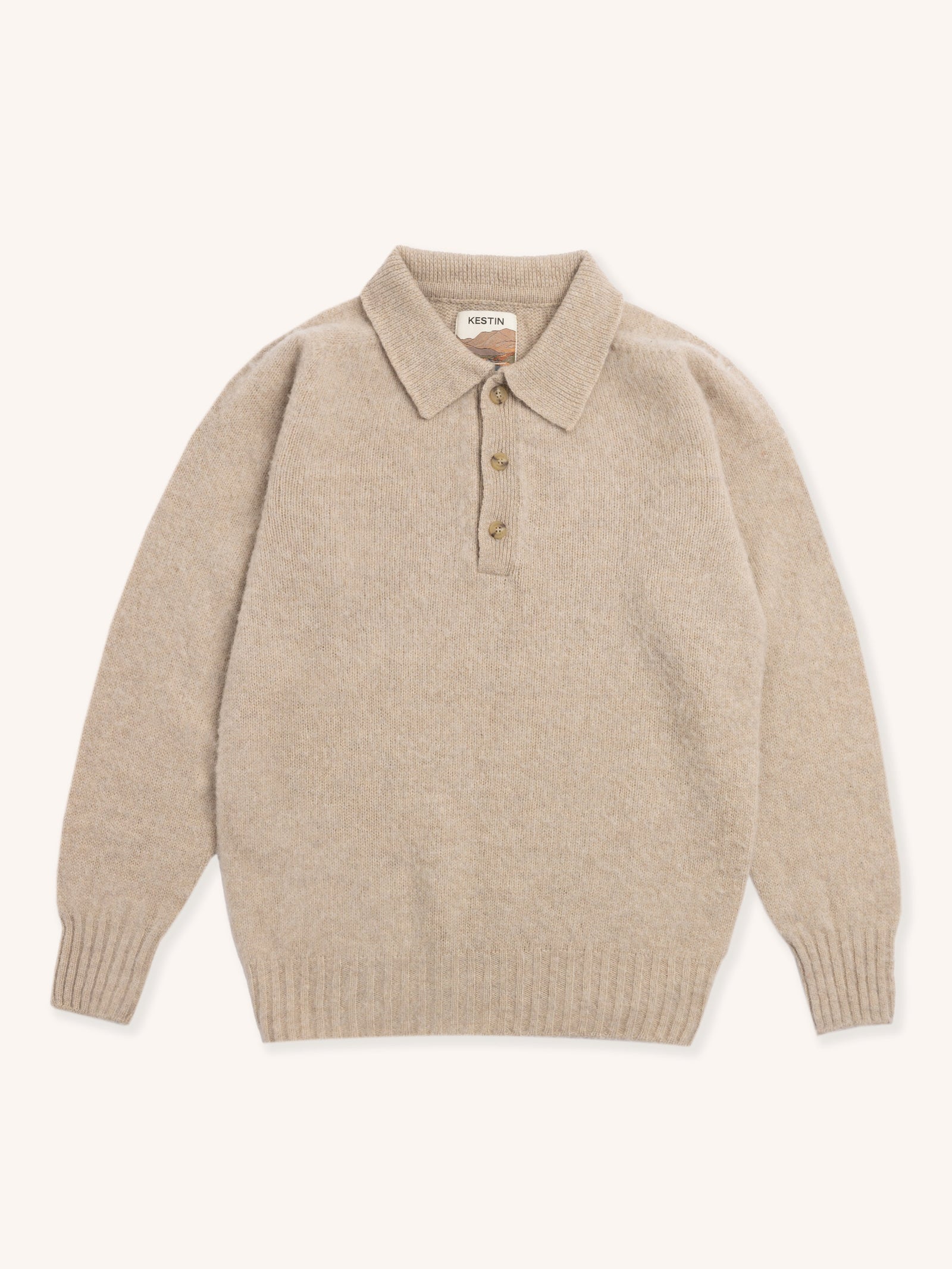 Lewis Brushed Shetland Polo In Putty Lambswool