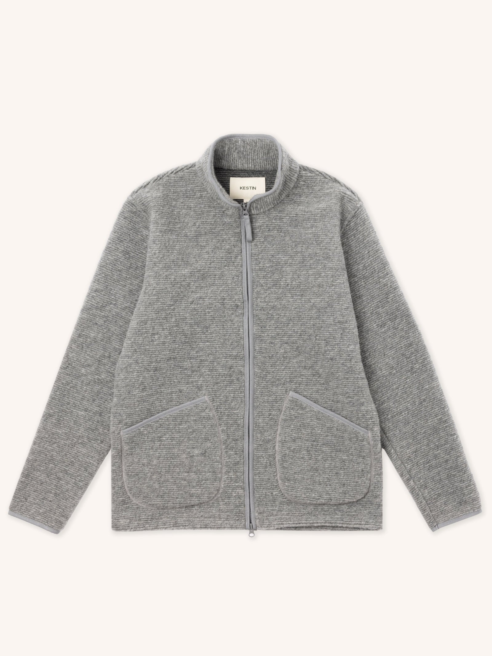 Lanark Zip Fleece In Grey Ribbed Wool Blend