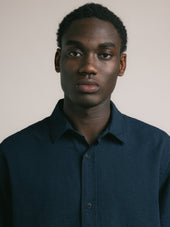 Ferness Oversized Shirt in Dark Navy Slub Cotton
