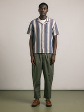 Crammond Shirt in Navy / Brown Stripe Open Weave Cotton