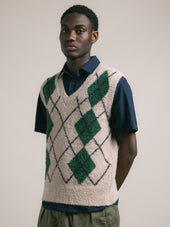 Carron Argyle Vest in Ecru Organic Cotton