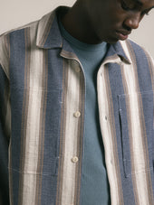 Durno Overshirt in Navy / Brown Stripe Open Weave Cotton