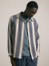 Durno Overshirt in Navy / Brown Stripe Open Weave Cotton