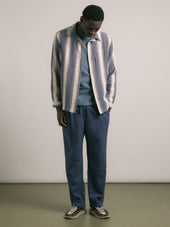 Durno Overshirt in Navy / Brown Stripe Open Weave Cotton
