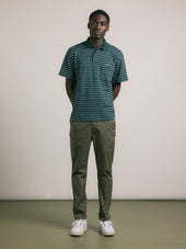 Dunn Polo in Green / Ecru Organic Cotton Knitted Stripe