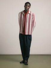 Durno Overshirt in Red / Brown Stripe Open Weave Cotton