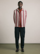 Durno Overshirt in Red / Brown Stripe Open Weave Cotton