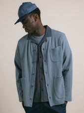 Dunvegan Cardigan in Dusty Blue Brushed Waffle
