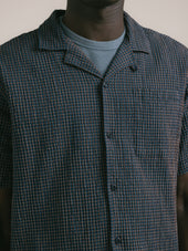 Crammond Shirt in Navy Check Japanese Seersucker