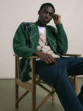 Muirfield Argyle Cardigan in Collegiate Green Organic Cotton