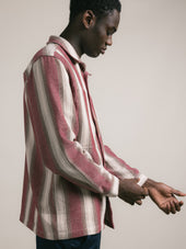 Durno Overshirt in Red / Brown Stripe Open Weave Cotton