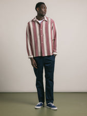 Durno Overshirt in Red / Brown Stripe Open Weave Cotton