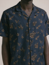 Crammond Shirt in Dark Navy Gorse Print Cotton