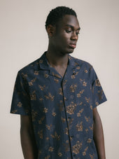 Crammond Shirt in Dark Navy Gorse Print Cotton