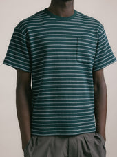 Fly T-Shirt in Green / Ecru Organic Cotton Knitted Stripe