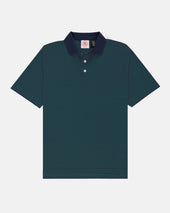 Navy & Green Cotton Jersey Stripe Polo - Classic Fit