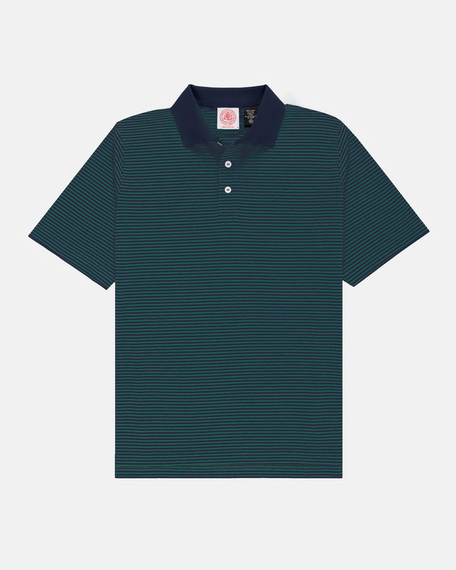 Navy & Green Cotton Jersey Stripe Polo - Classic Fit