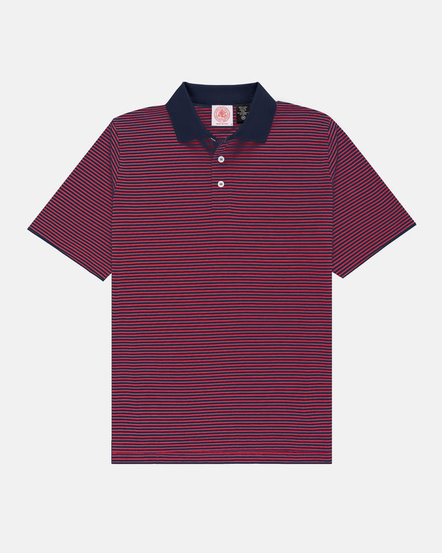 Navy & Red Cotton Jersey Stripe Polo - Classic Fit