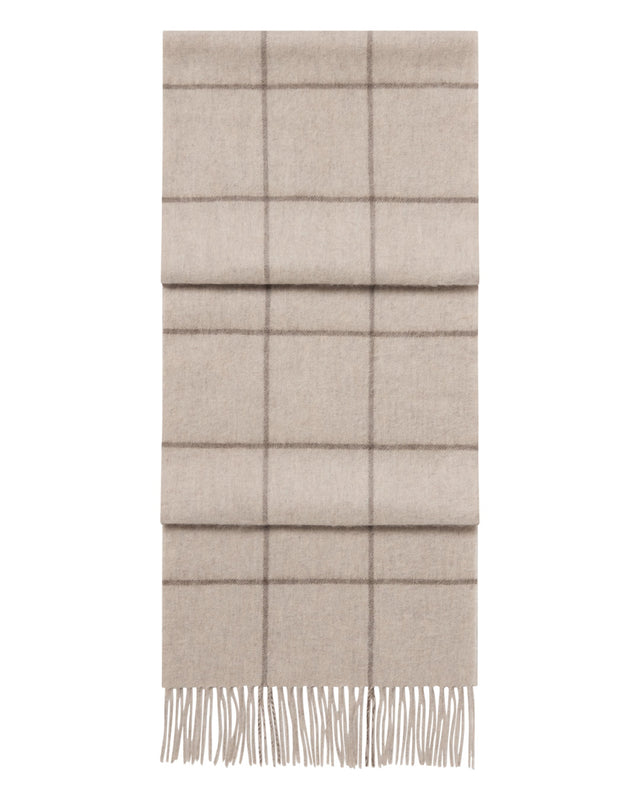 Unisex Cashmere Check Scarf Ecru White + Brown
