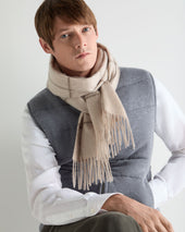 Unisex Cashmere Check Scarf Ecru White + Brown