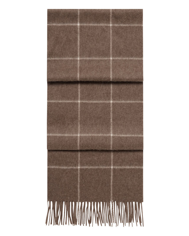 Unisex Cashmere Check Scarf Taupe Brown + Natural Brown