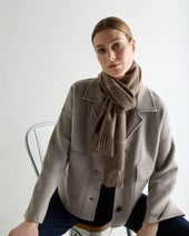 Unisex Cashmere Check Scarf Taupe Brown + Natural Brown