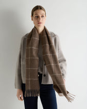 Unisex Cashmere Check Scarf Taupe Brown + Natural Brown