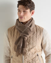 Unisex Cashmere Check Scarf Taupe Brown + Natural Brown