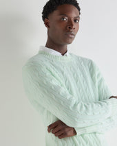 Men's Thames Cable Round Neck Cashmere Jumper Mint Green