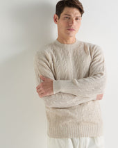Men's Thames Cable Round Neck Cashmere Jumper Sand Brown