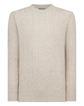 Men's Thames Cable Round Neck Cashmere Jumper Sand Brown