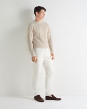 Men's Thames Cable Round Neck Cashmere Jumper Sand Brown
