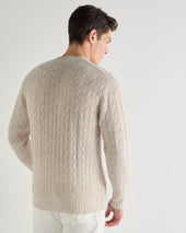 Men's Thames Cable Round Neck Cashmere Jumper Sand Brown