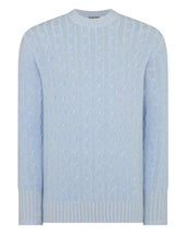 Men's Thames Cable Round Neck Cashmere Jumper Sea Mist Blue