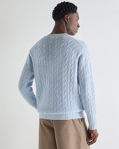 Men's Thames Cable Round Neck Cashmere Jumper Sea Mist Blue