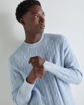 Men's Thames Cable Round Neck Cashmere Jumper Sea Mist Blue