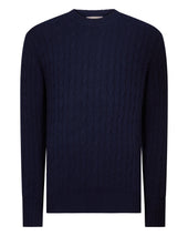 Men's Thames Cable Round Neck Cashmere Jumper Deep French Blue