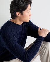 Men's Thames Cable Round Neck Cashmere Jumper Deep French Blue