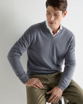 Men's Burlington V Neck Cashmere Jumper Ash Grey