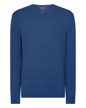 Men's Burlington V Neck Cashmere Jumper Bright Denim Blue