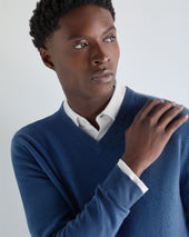 Men's Burlington V Neck Cashmere Jumper Bright Denim Blue