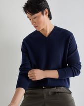 Men's Burlington V Neck Cashmere Jumper Deep French Blue