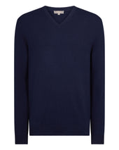 Men's Burlington V Neck Cashmere Jumper Deep French Blue