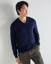 Men's Burlington V Neck Cashmere Jumper Deep French Blue