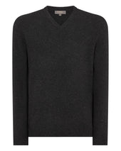 Men's Burlington V Neck Cashmere Jumper Deep Charcoal Grey
