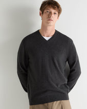 Men's Burlington V Neck Cashmere Jumper Deep Charcoal Grey