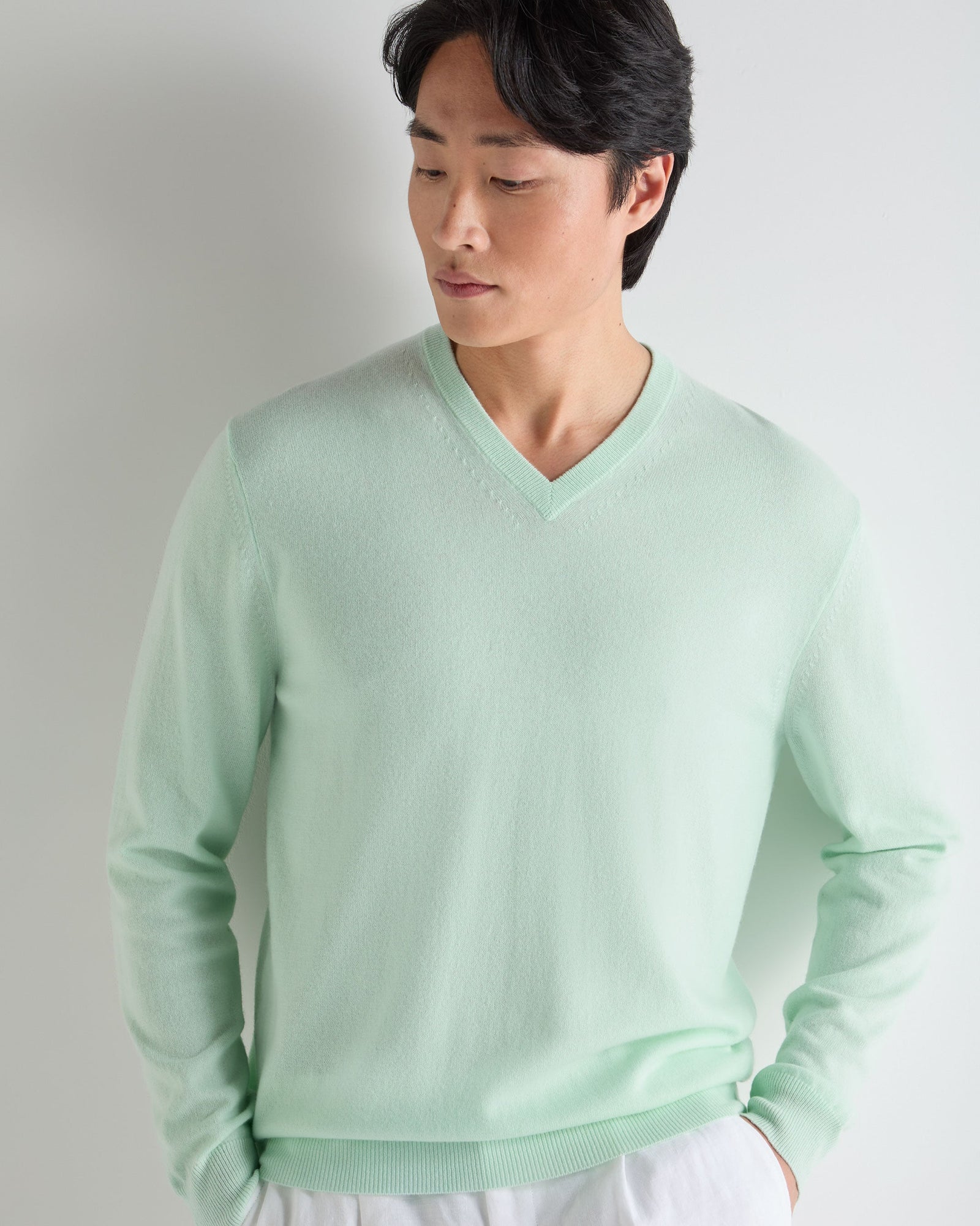 Men's Burlington V Neck Cashmere Jumper Mint Green
