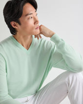 Men's Burlington V Neck Cashmere Jumper Mint Green
